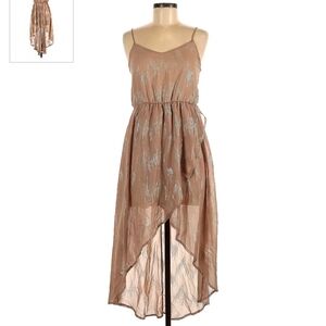 Audrey 3+1 Nude and Gold Hi-Low Wrap Dress Women's Medium M Spaghetti Strap EUC